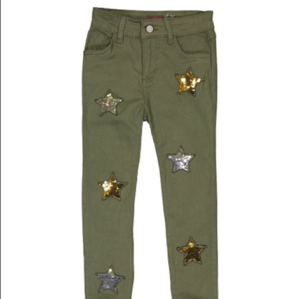 Olive Flip-Sequin Star Straight-Leg Pants - Girls